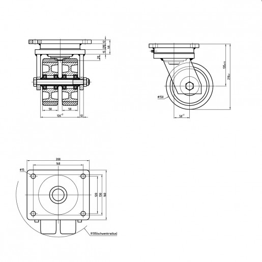 191 D/150/50/5 Heavy Duty Swivel Castor with Pevopur Wheel Suitable for Genkinger Hubtex